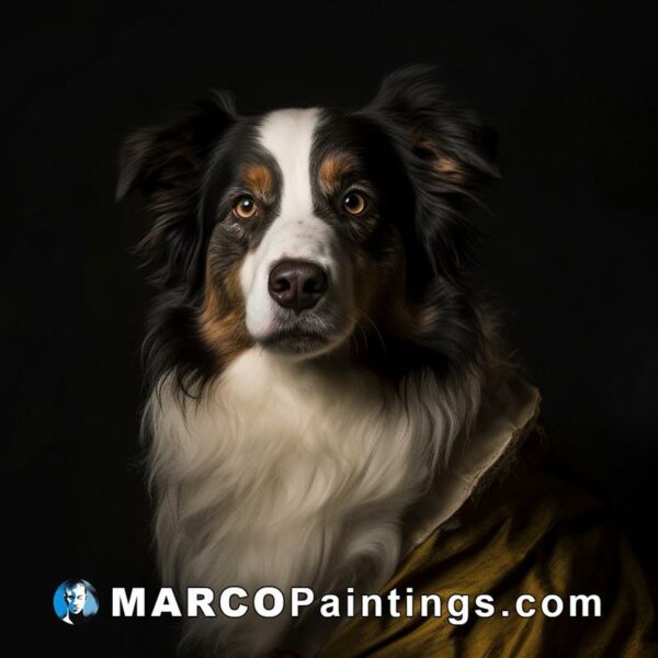 A portrait of a border collie in golden robe