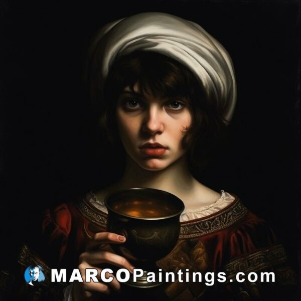 A portrait of a girl holding a cup