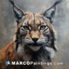 A portrait of a lynx in acrylic paint