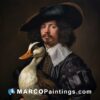 A portrait of a man holding a duck