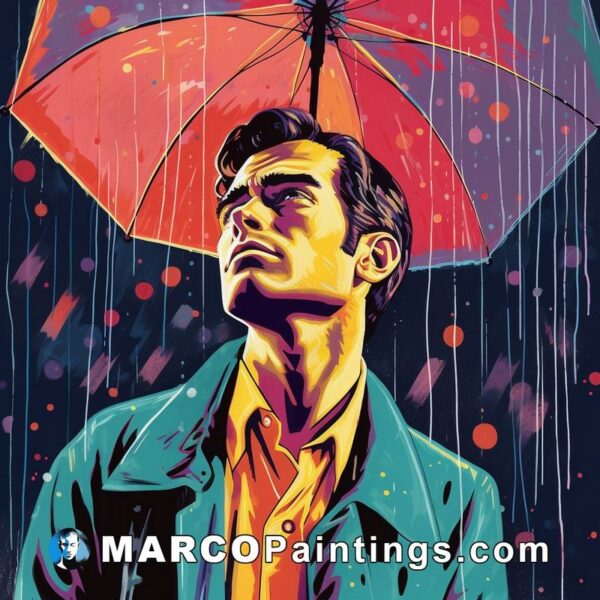 A portrait of a man under an umbrella in the rain