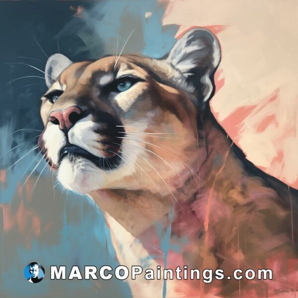 A portrait of a mountain lion on a colorful background