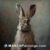 A portrait of a rabbit on a grey background