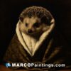 A portrait of a small hedgehog wearing a coat