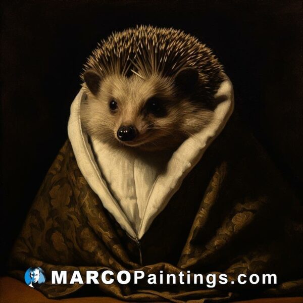 A portrait of a small hedgehog wearing a coat