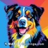 A portrait of an australian shepherd painted on colorful background