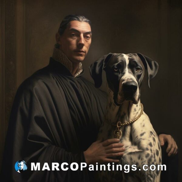A portrait of an older man with a dog