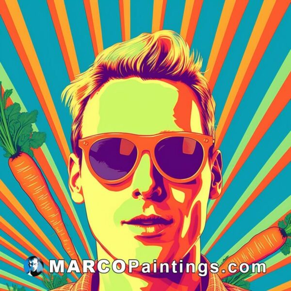 A poster of a person with sunglasses and carrots
