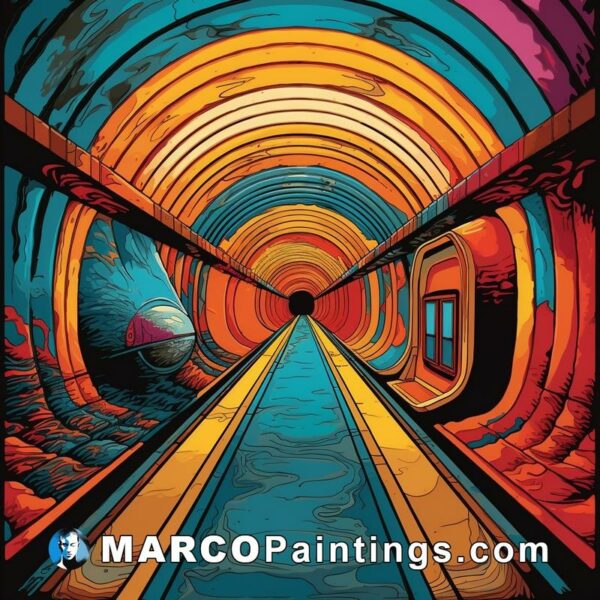 A poster of a tunnel with a colorful design