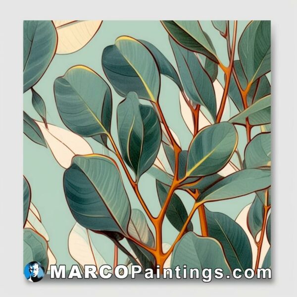 A pretty painting of green and brown leaves in art art