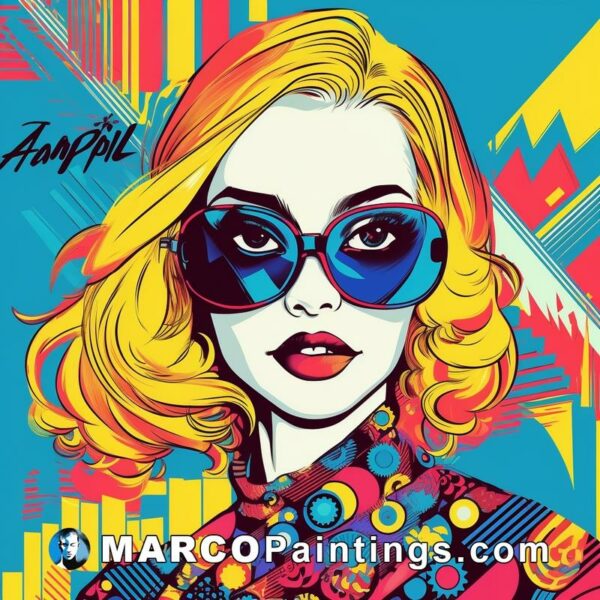 A pretty woman is painted in colorful graphic style