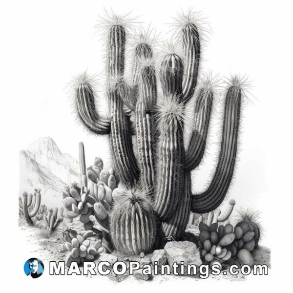 A print of cactus plants in the desert