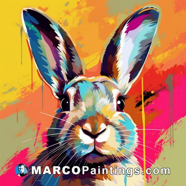 A rabbit painting on a colorful background