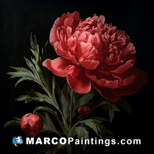 A red peony with another flower on it