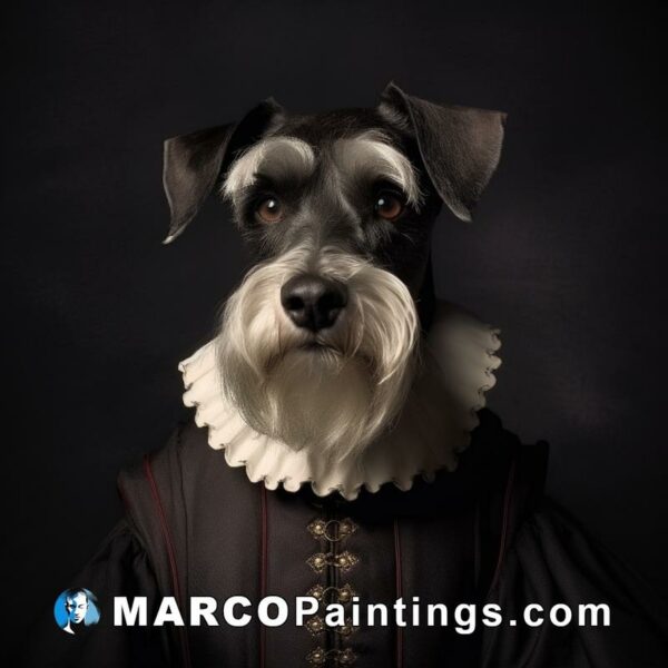 A schnauzer dressed in a renaissance costume