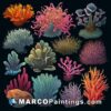 A set of different colored corals on a black background