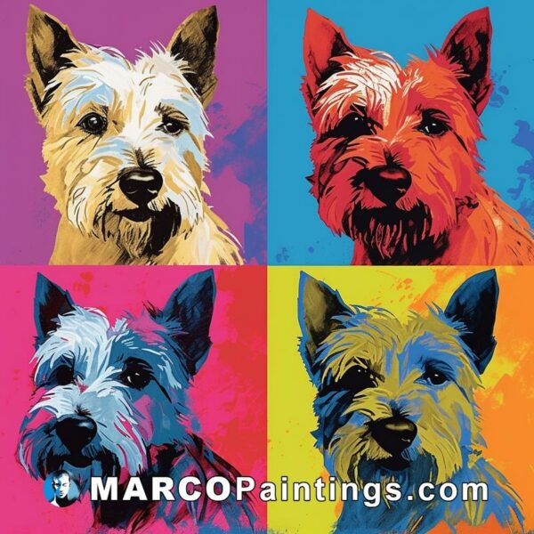 A set of four terriers in a pop art style