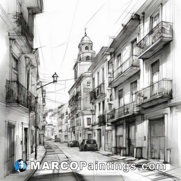 A sketch of a street in pencil