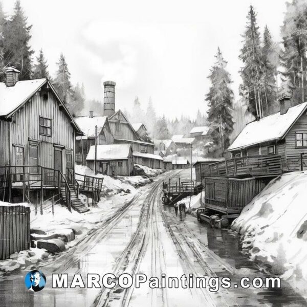 A sketch of an old looking winter village