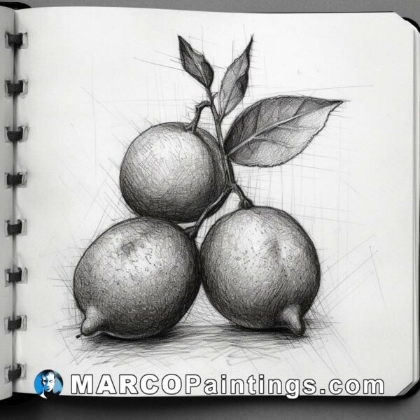 A sketch of three lemons with leaves on top