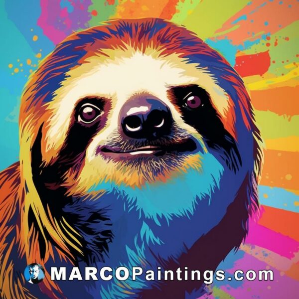 A sloth in a colorful background