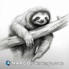 A sloth on a wood branch in pencil