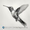 A small black and white drawing of a hummingbird flying