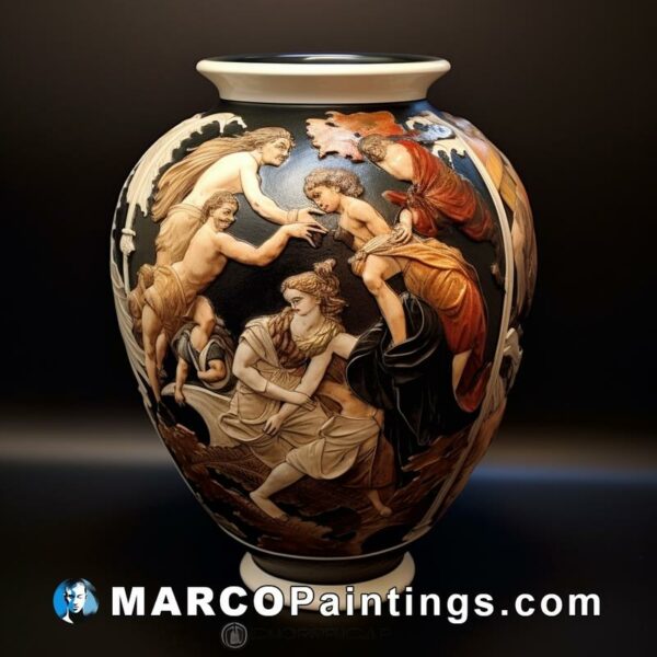 A vase with a detailed painting on it