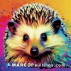A whimsical colorful hedgehog painting doodle on a colorful background