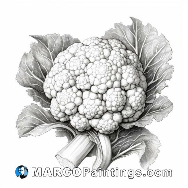 A white and black drawing of a cauliflower