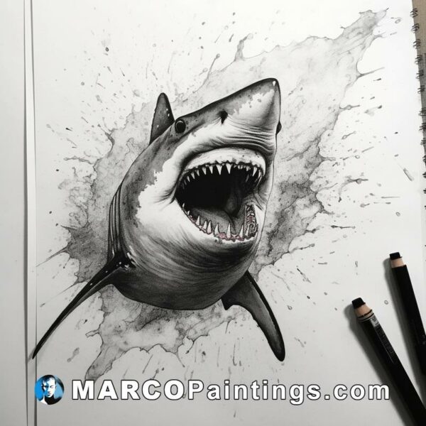 A white shark drawing in ink