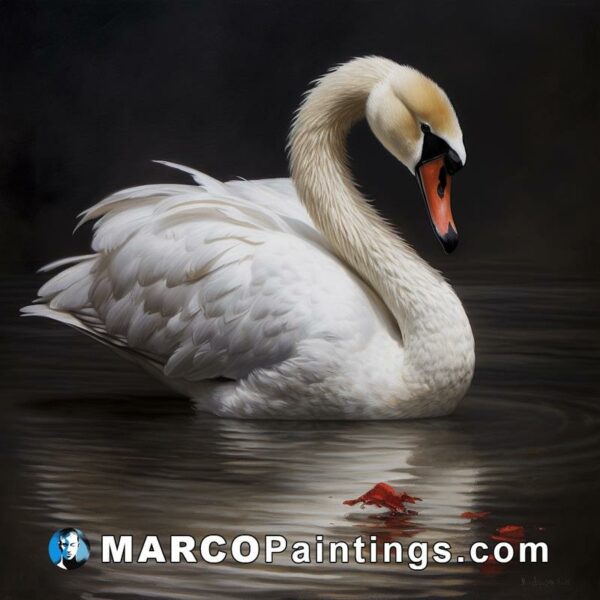 A white swan in the water