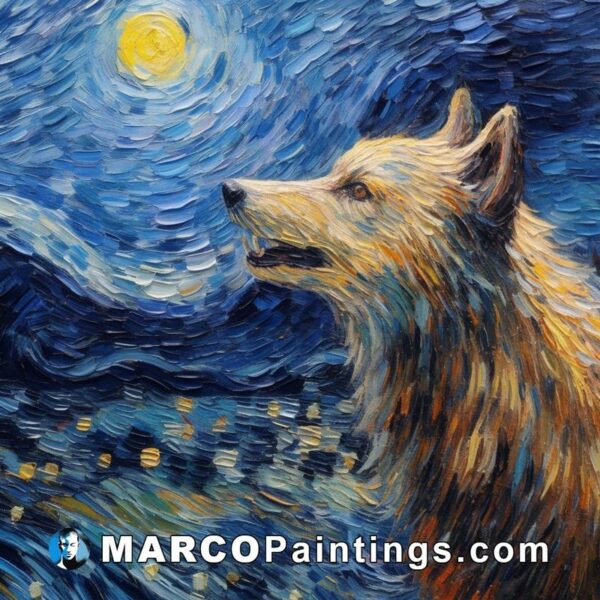 A wolf looking out at the sky with starry night