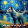 A wolf painting in the starry sky near the river