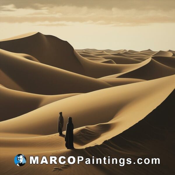 A woman and a man walking through a desert