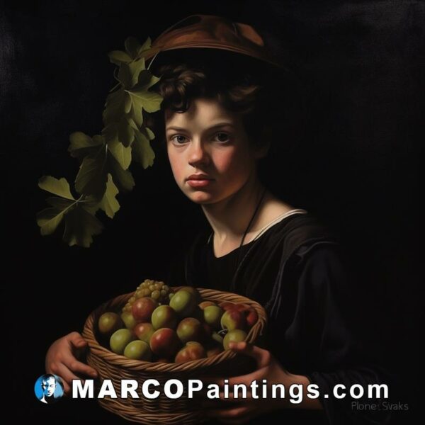 A woman holding a basket with pears