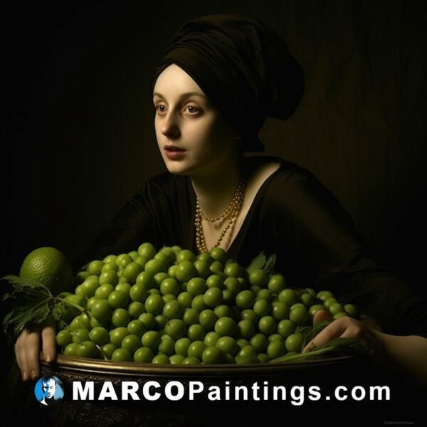 A woman is seated with a bowl full of peas
