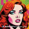 A woman with short red hair is featured in a modern pop art illustration
