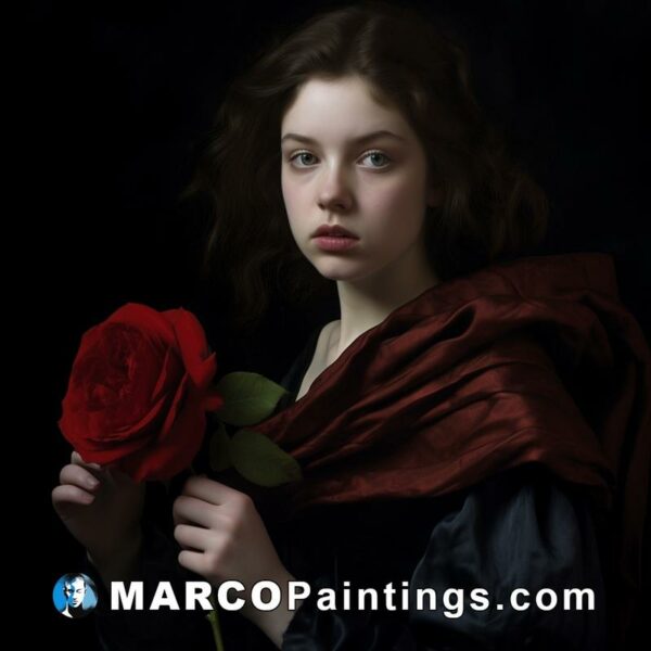A young girl with a red rose