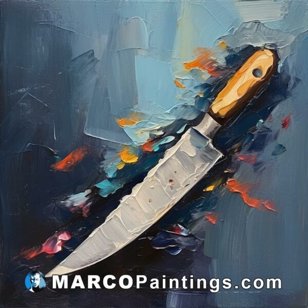 Acrylic painting of a knife on a blue canvas