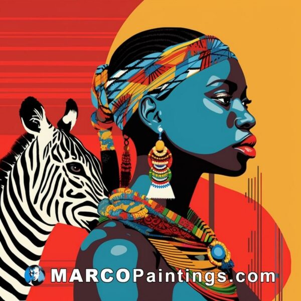 African woman and zebra in african style art
