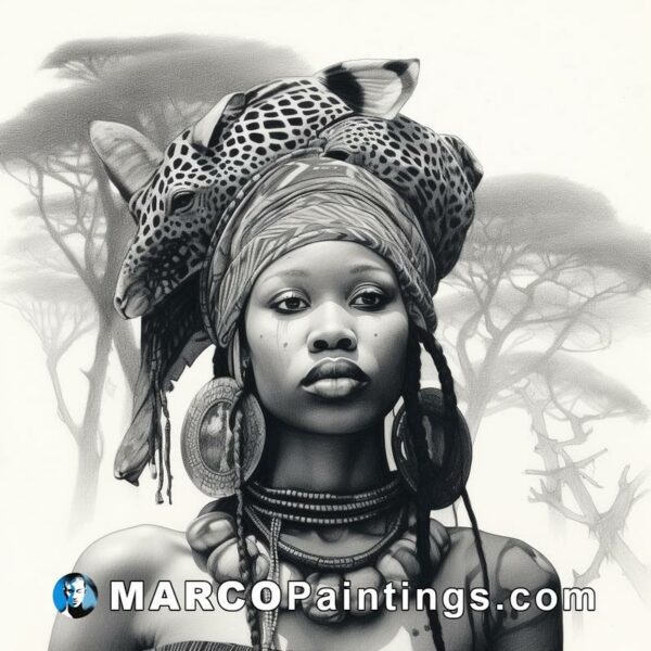 African woman black and white print