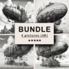 Airship Black White Draw Sketch Bundle