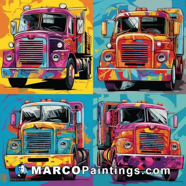 All four colorful trucks are shown side by side