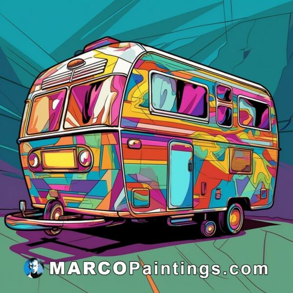 An abstract colorful vintage camper van