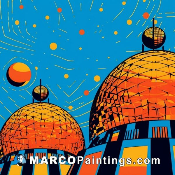 An abstract illustration showing a group of domes under a background of stars