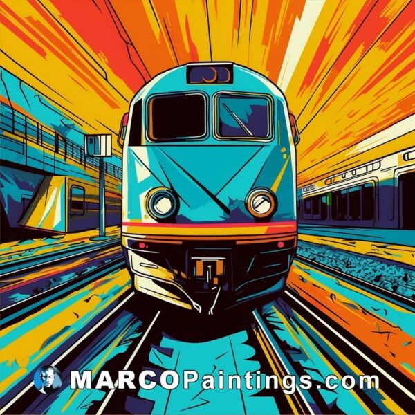An abstract train scene with colorful lights