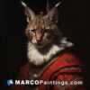 An acrylic painting of a royal lynx in a red garment