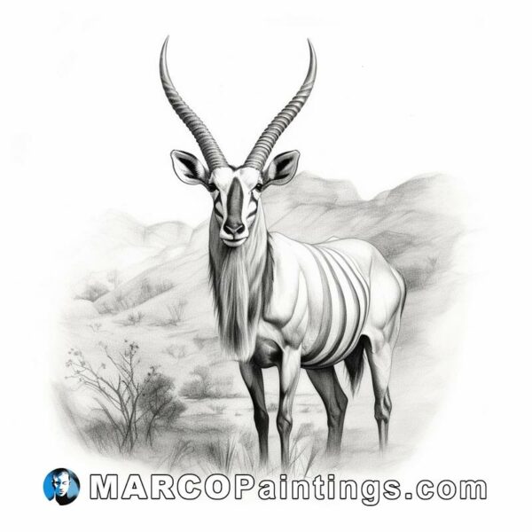 An antelope in a black and white illustration