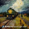 An art print with a painting of a train
